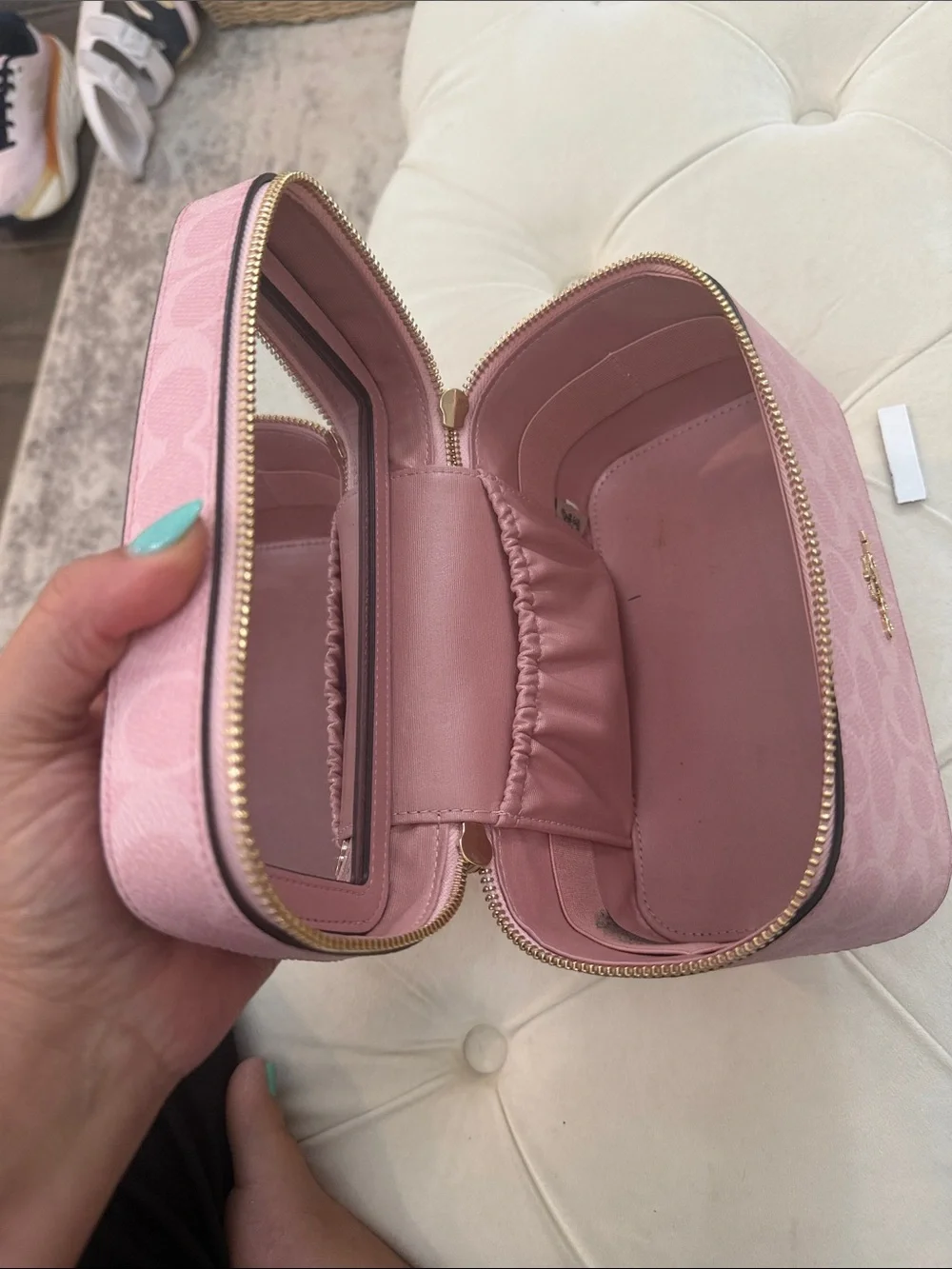 Coach Pink Signature Vanity Cosmetic Case with Top Handle